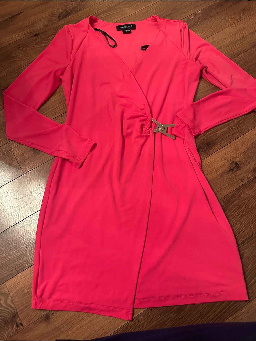 Marciano Pink Wrap Style Dress with gold. Small